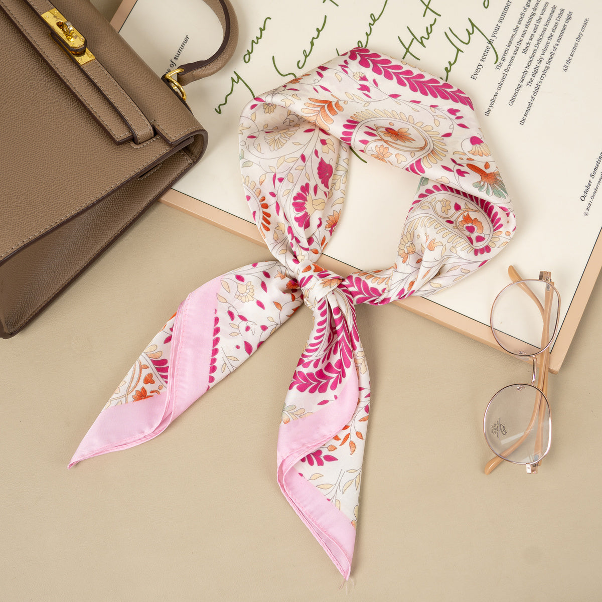 Elegantes Paisley Halstuch 70 x 70 cm in Rosa