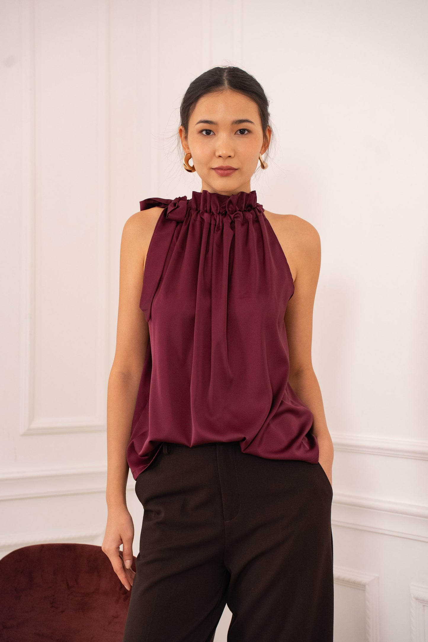 Elisabeth Satin-Oberteil Bluse mit Schleife am Kragen