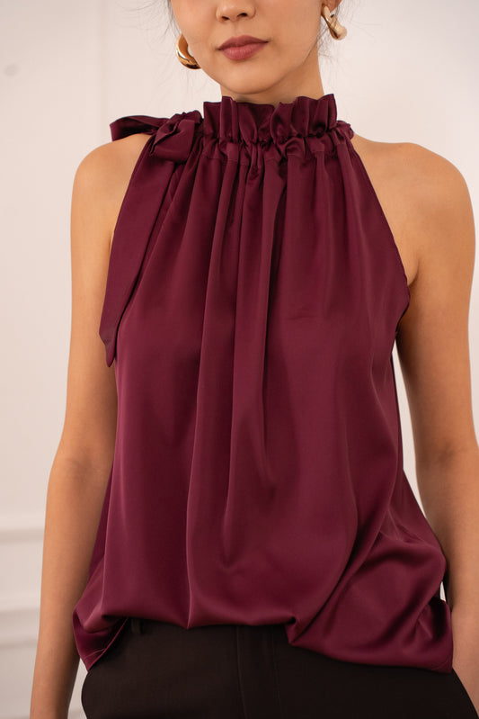 Elisabeth Satin-Oberteil Bluse mit Schleife am Kragen