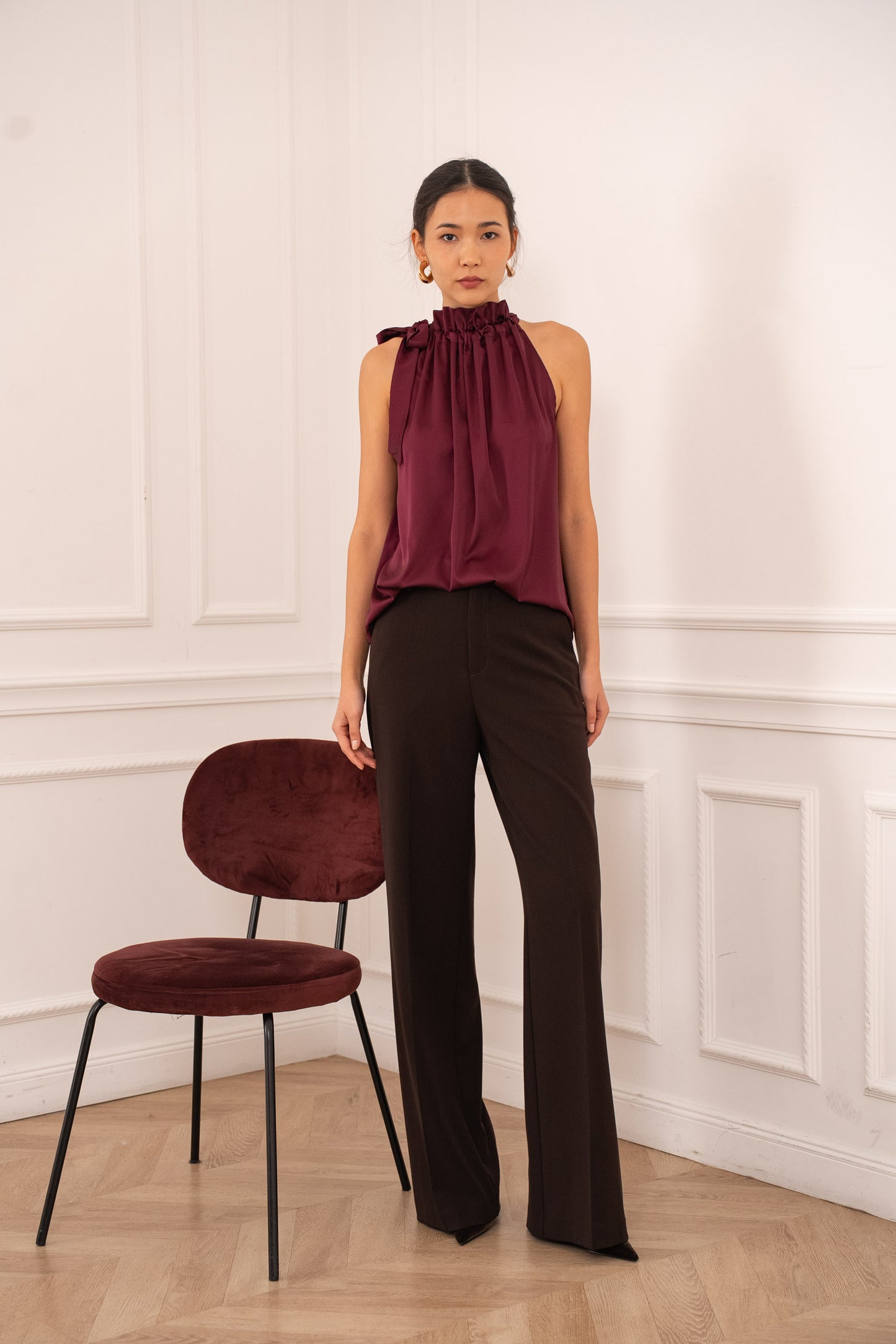 Elisabeth Satin-Oberteil Bluse mit Schleife am Kragen