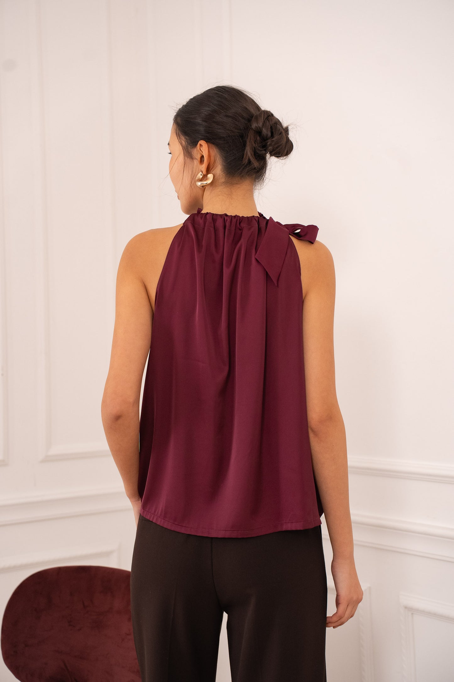 Elisabeth Satin-Oberteil Bluse mit Schleife am Kragen