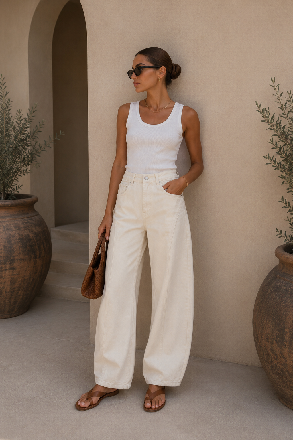 High-Waist Barrel-Jeans Siena in Ecru