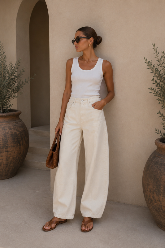 High-Waist Barrel-Jeans Siena in Ecru