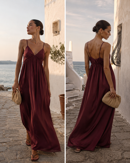 Outlet-Maxikleid Celina aus Satin in Rost
