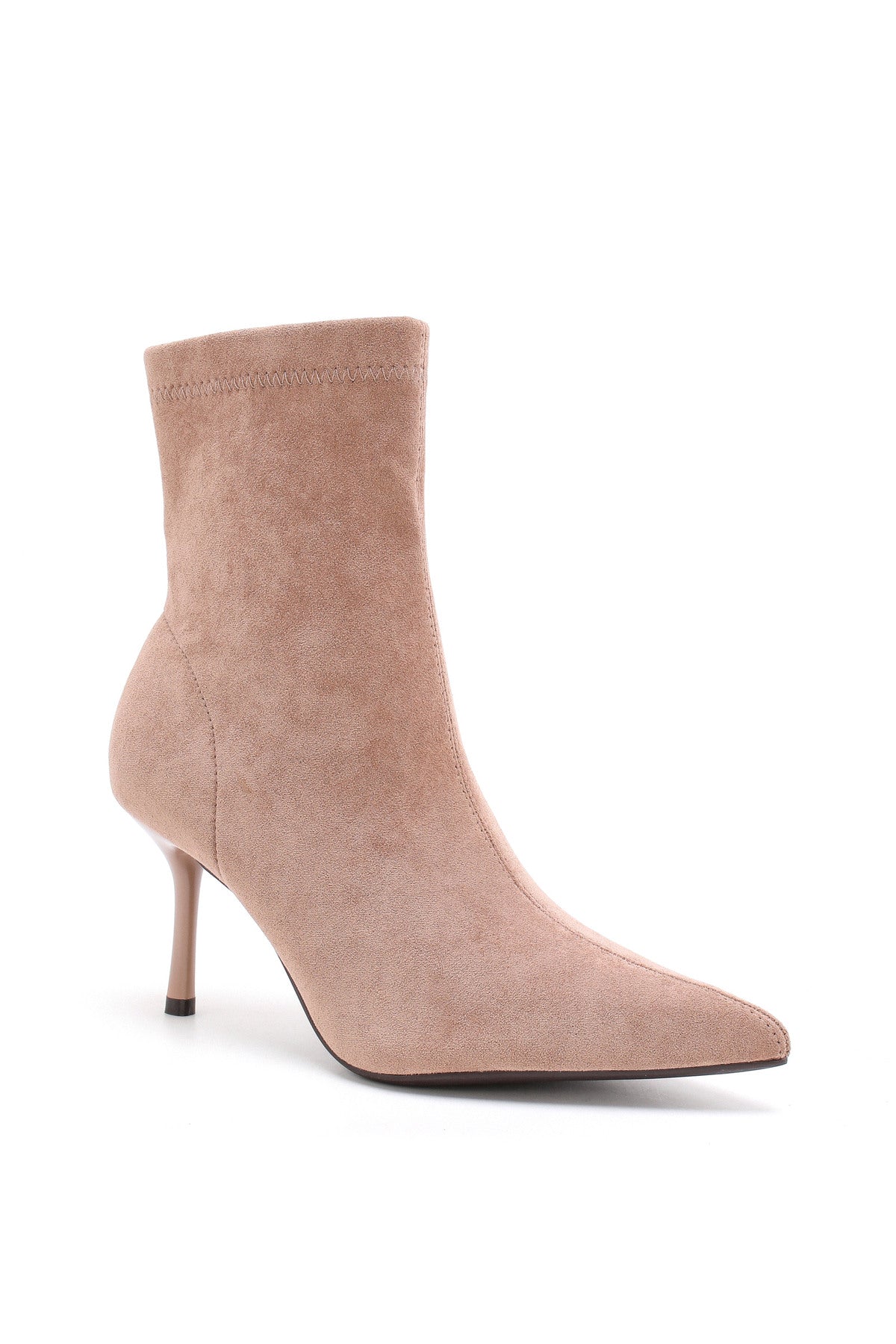 Beige Sock-Stiefelette Valentina in Wildlederoptik – Seitenansicht