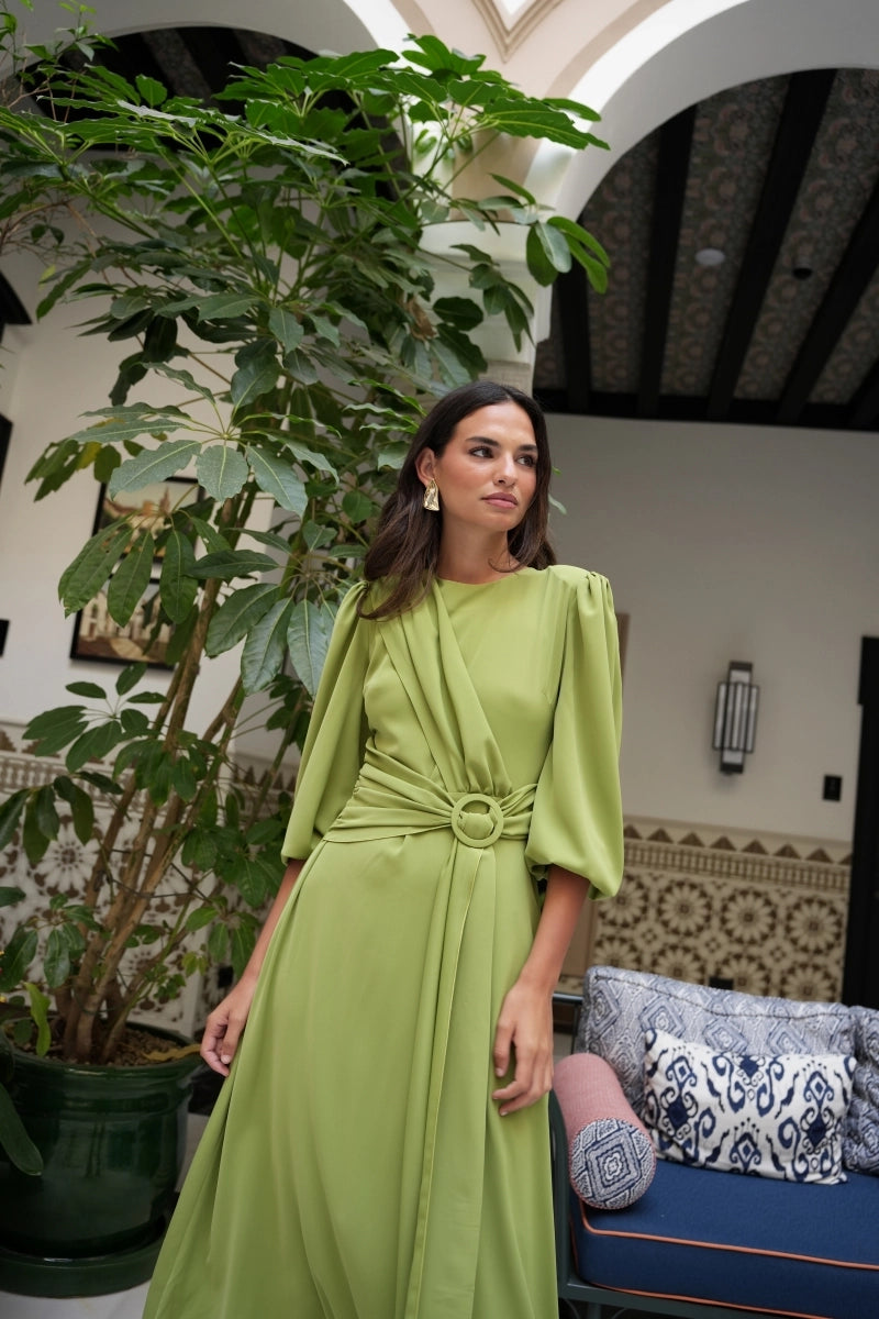 Miranda Midikleid in Olivgrün mit Drapierung