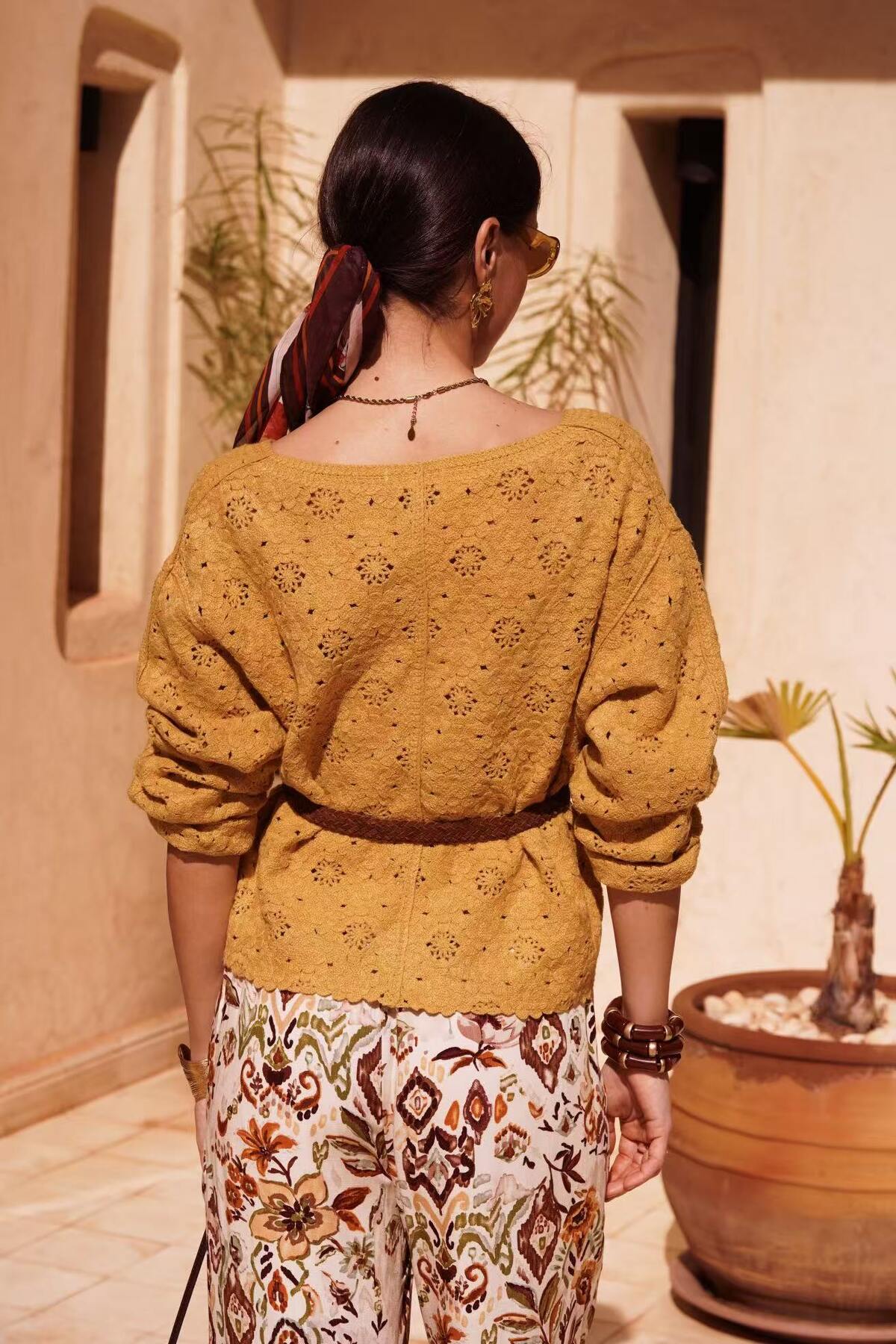 Ajour-Strick-Cardigan Solana in Ocker