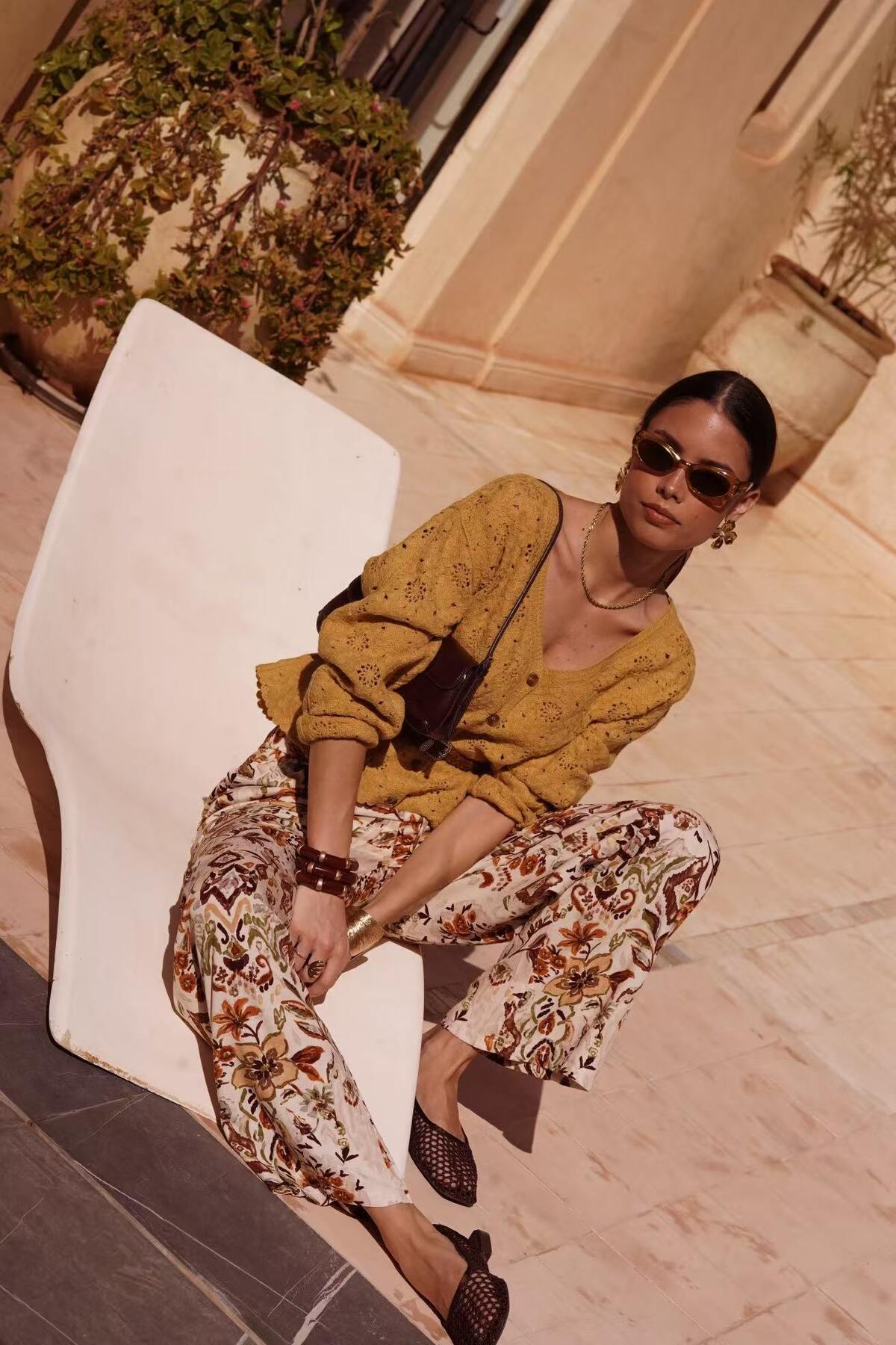 Ajour-Strick-Cardigan Solana in Ocker