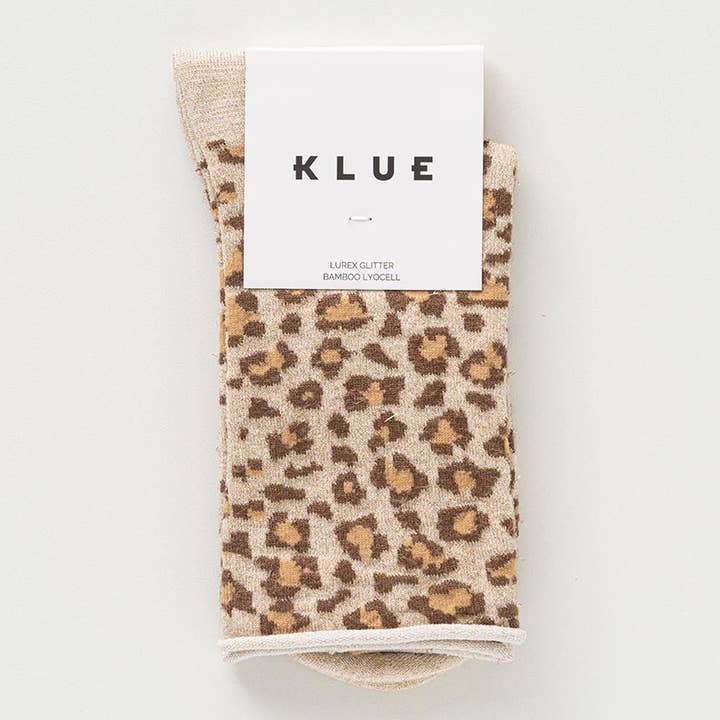 Glitzersocken mit Leopardenmuster in Beige
