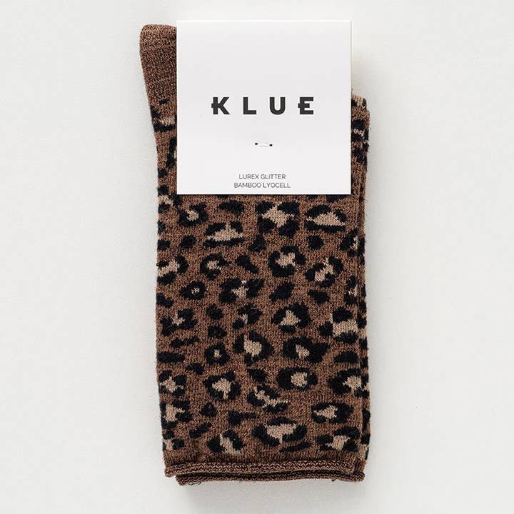 Glitzersocken mit Leopardenmuster in Braun
