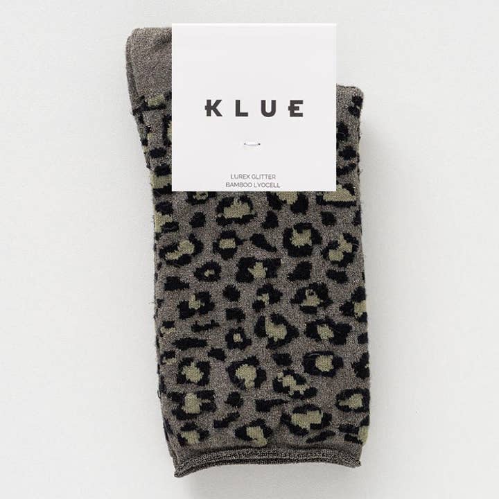 Glitzersocken mit Leopardenmuster in Khaki
