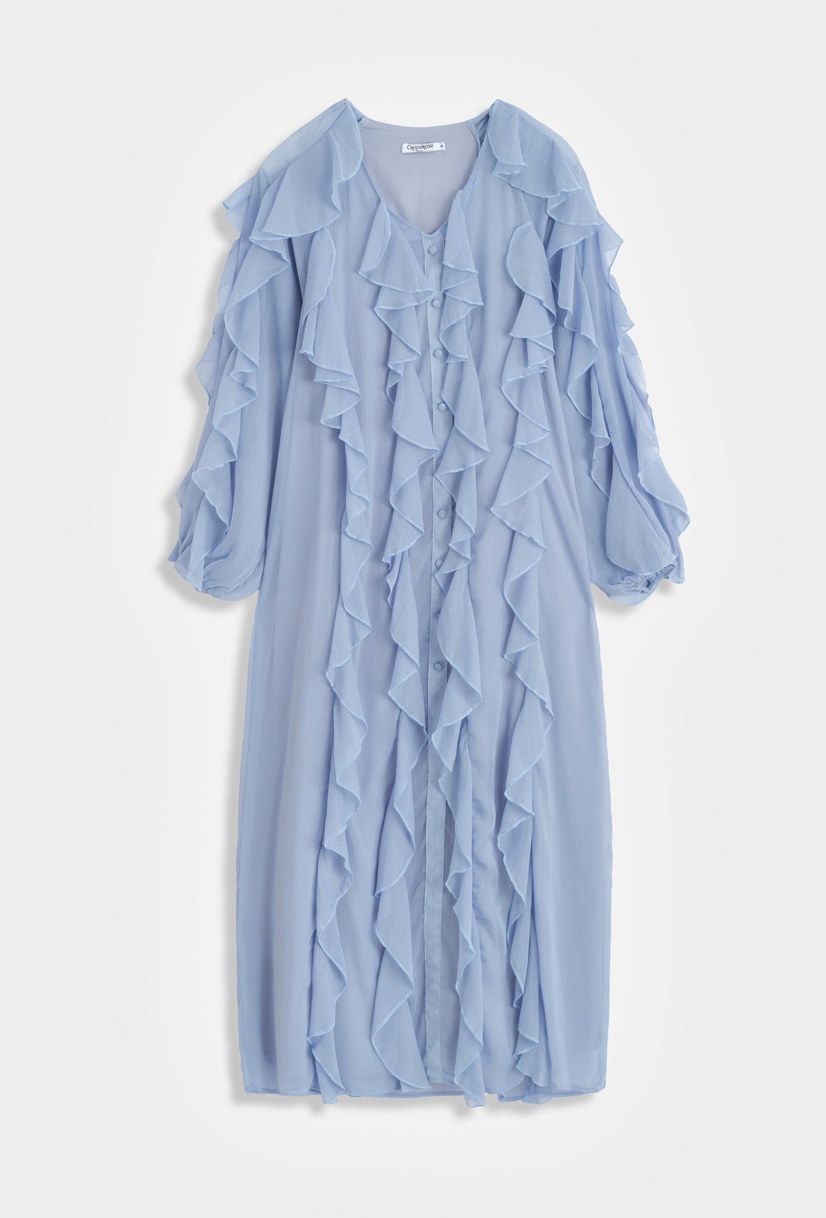 Langes Rüschenkleid – Feminine Eleganz mit fließender Leichtigkeit
