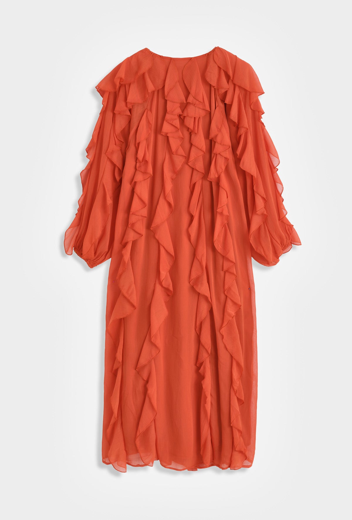 Langes Rüschenkleid – Feminine Eleganz mit fließender Leichtigkeit