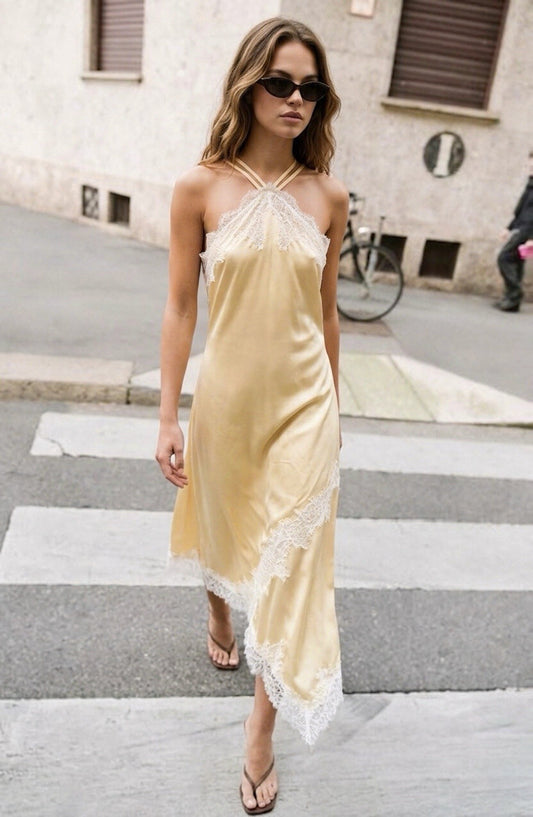 Satin Midikleid mit Spitze