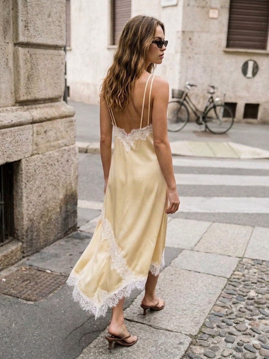 Satin Midikleid mit Spitze