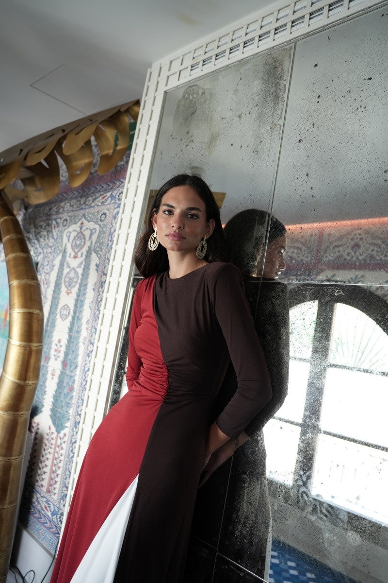 Mora Midikleid Tricolor mit Drapierung