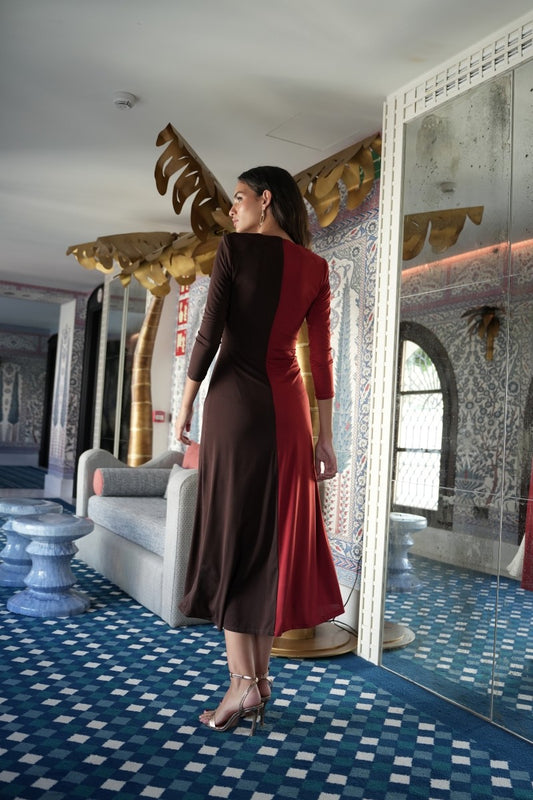 Mora Midikleid Tricolor mit Drapierung